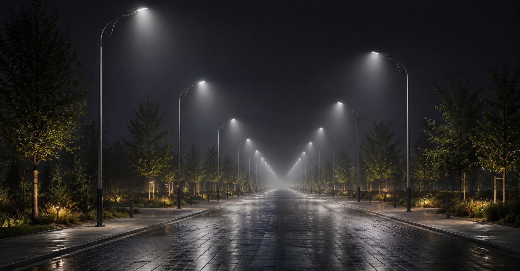 Voie routière, luminaire sur mât SESTRA